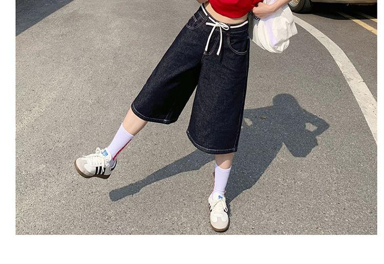 High Waist Plain Wide Leg Jorts Product Image