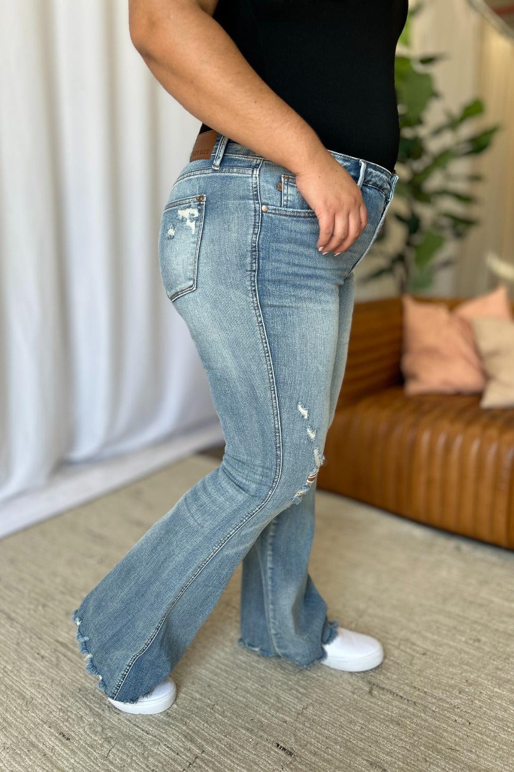 Tandi Mid-Rise Tummy Control Destroy Flare Judy Blue Jeans - ONLINE EXCLUSIVE! Product Image