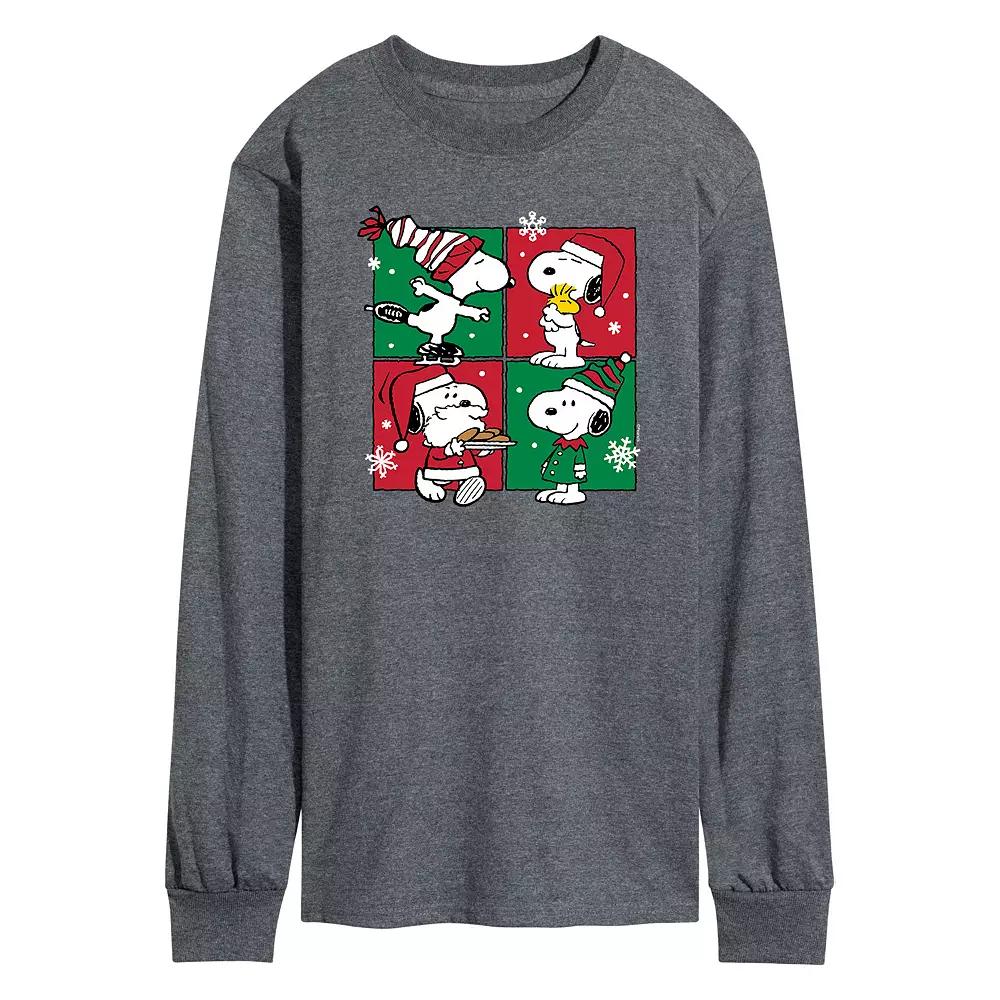 Men's Peanuts Snoopy Christmas Grid Long Sleeve Tee,  Product Image