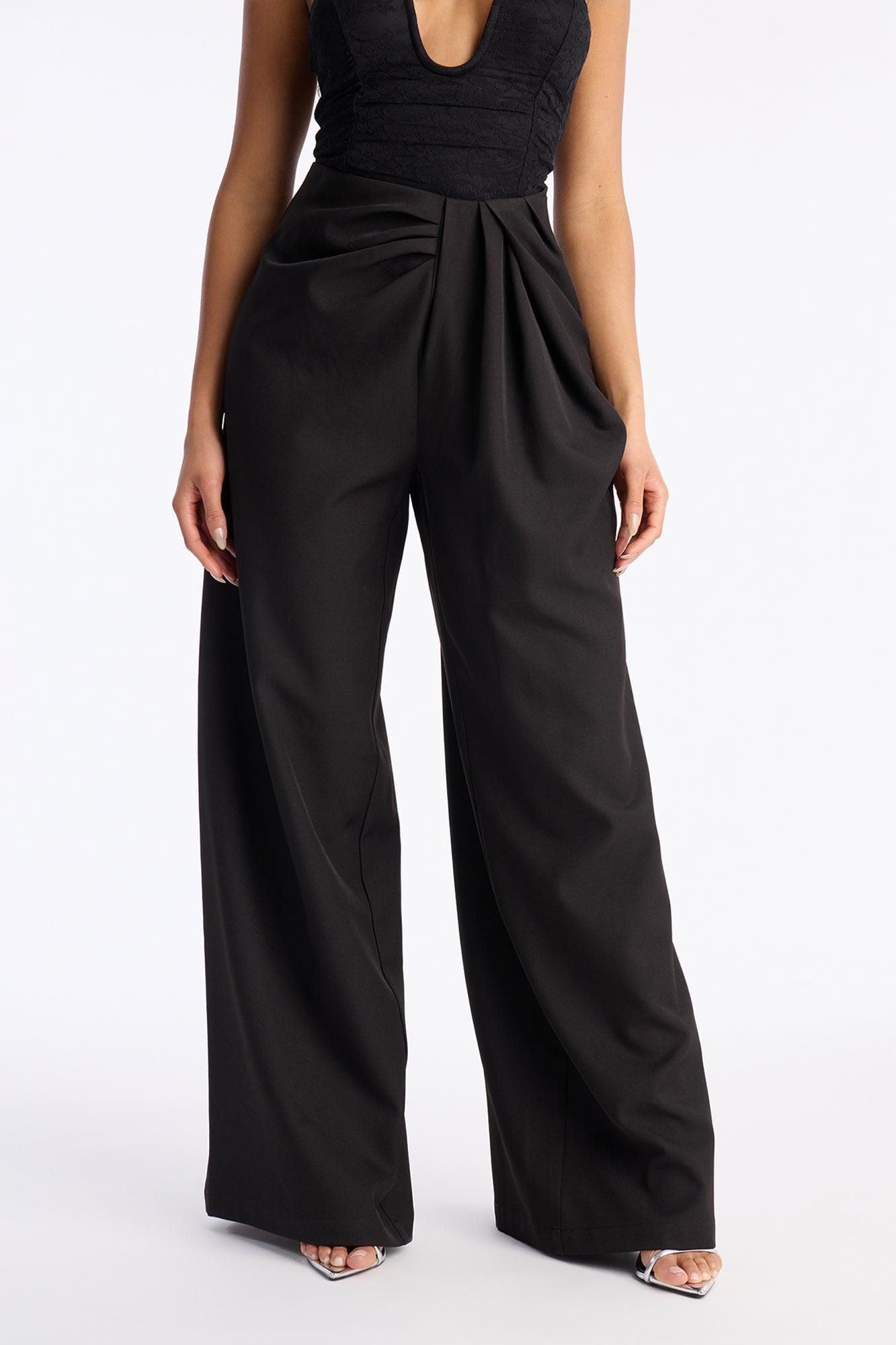 Lilith High Rise Pleated Wide Leg Pant 33″ - Black Female Product Image