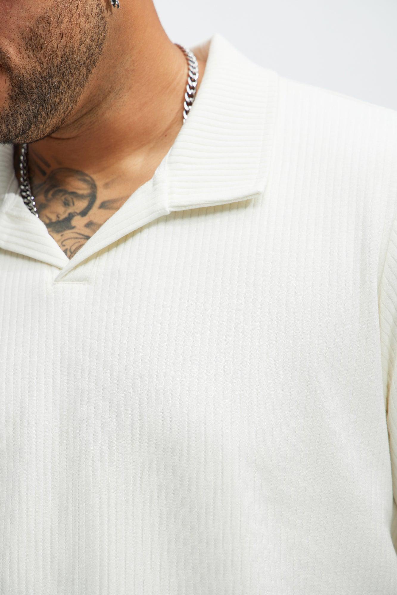 Franklin Stripe Knit Johnny Collar Shirt - Cream Product Image
