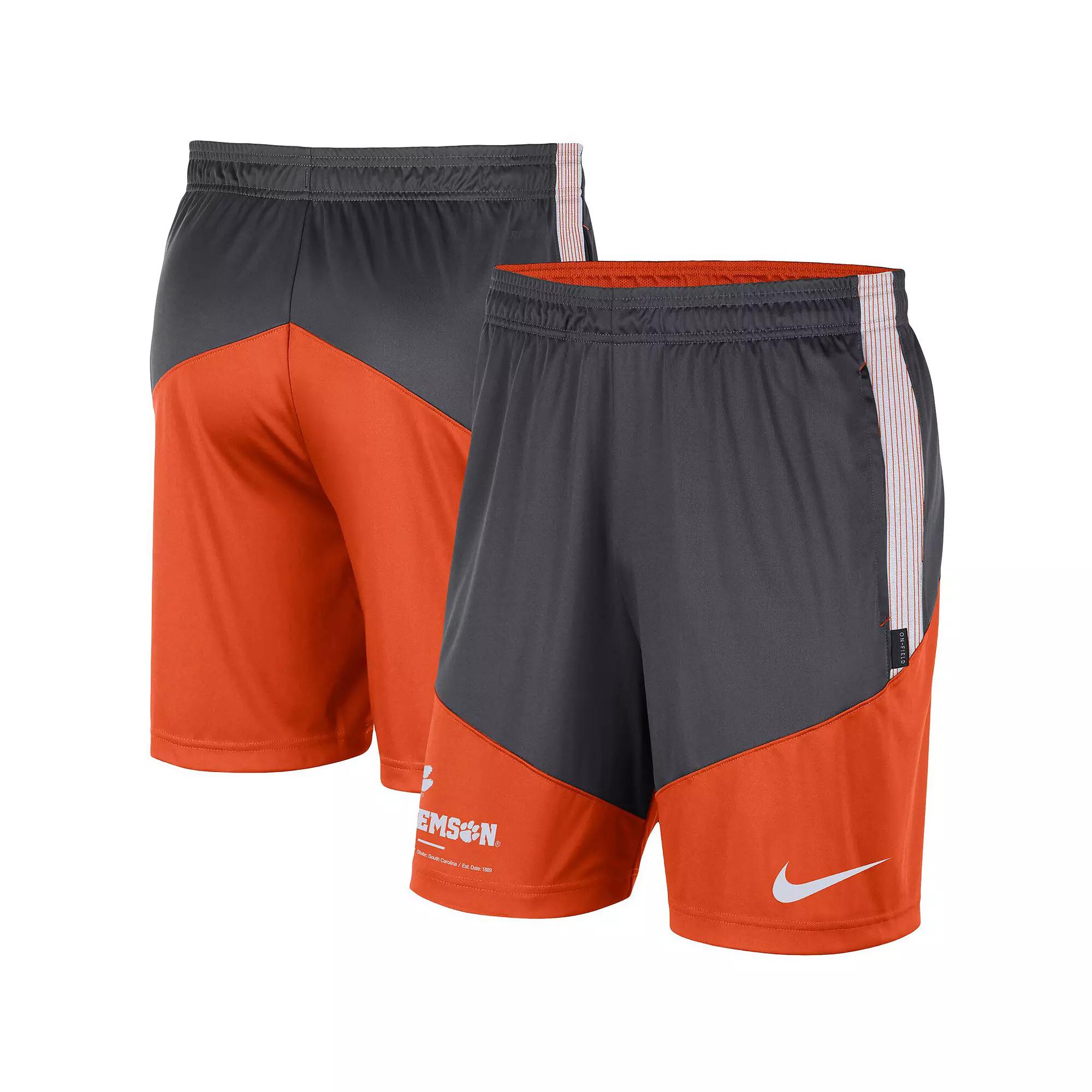 Men's Nike Anthracite/Orange Clemson Tigers Team Performance Knit Shorts, Size: Medium, Grey Product Image