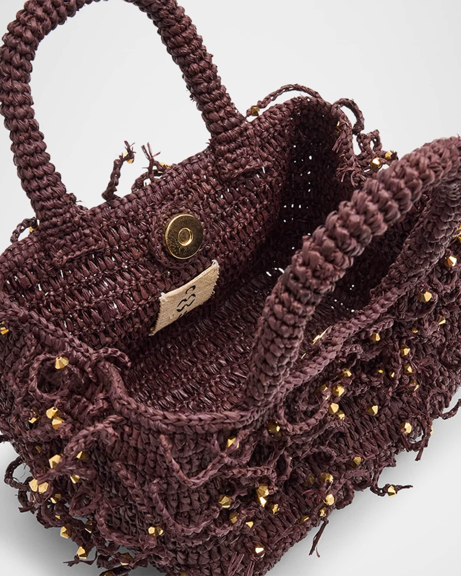 Fanny Woven Top-Handle Bag with Beaded Fringe Product Image
