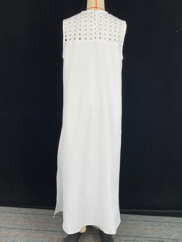 High-Low Loose Embroidered Solid Color Round-Neck Vest Top Product Image