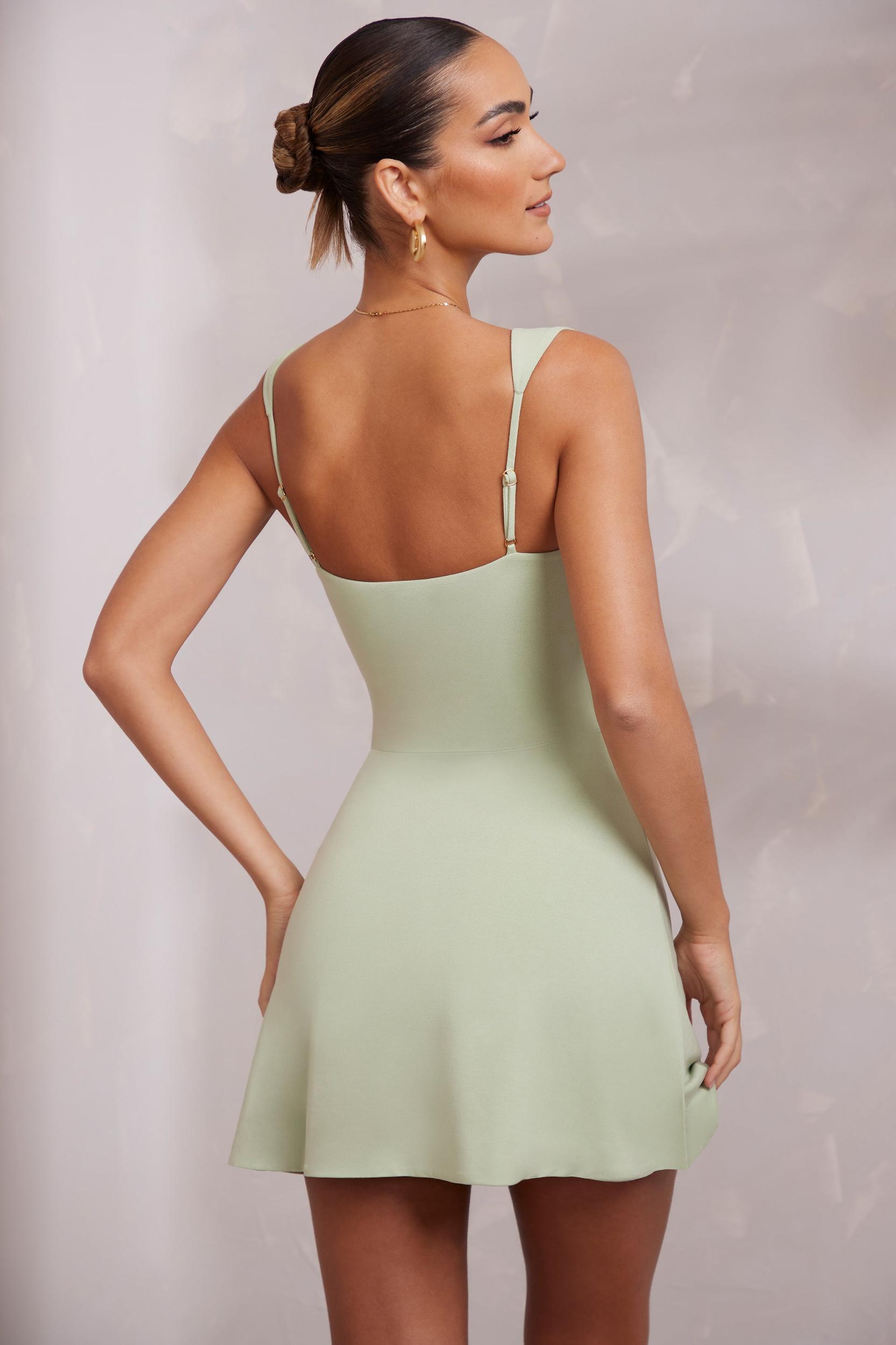 Sweetheart Neckline Mini Dress in Sage Product Image