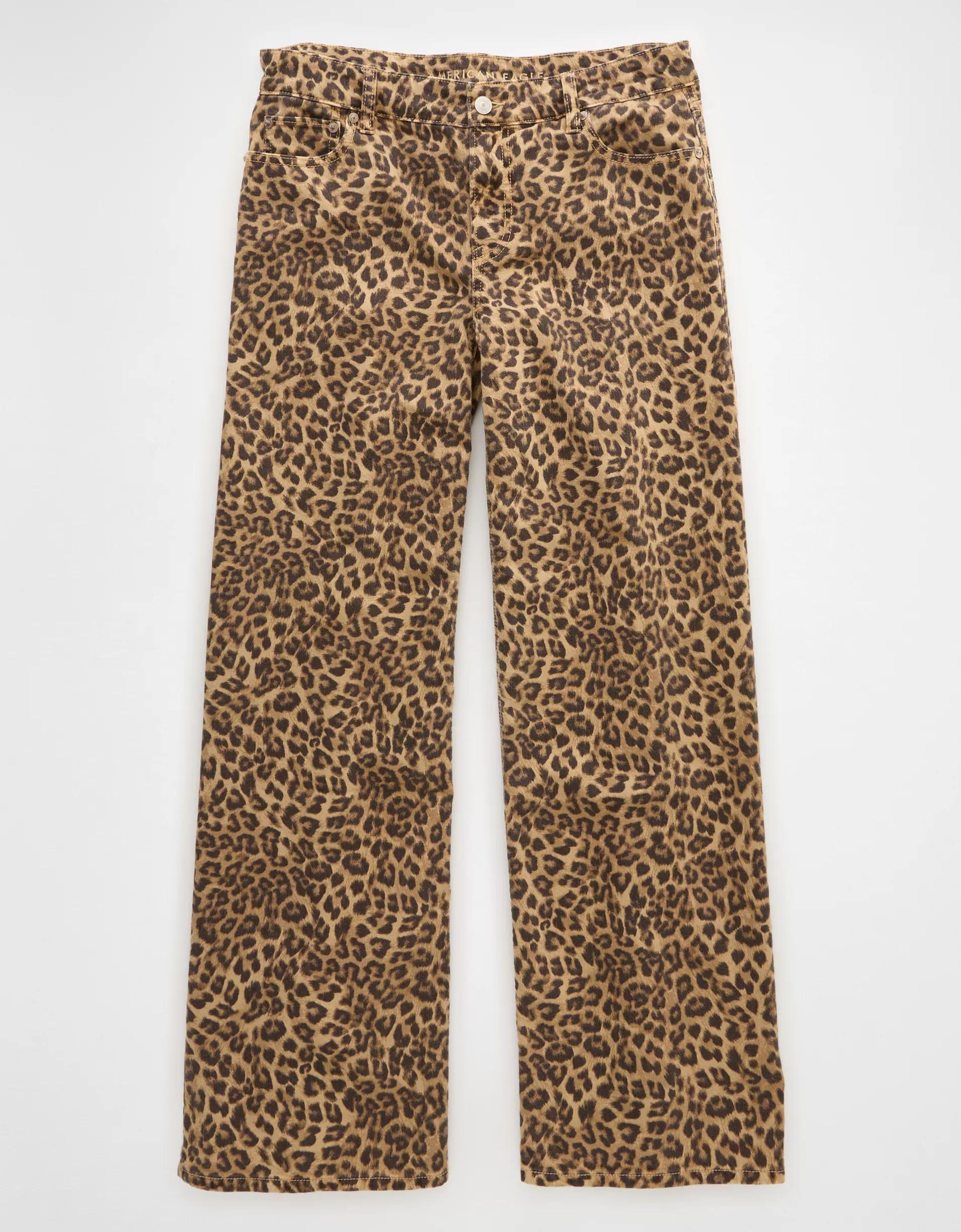 AE Stretch Leopard Low-Rise Baggy Wide-Leg Pant Product Image