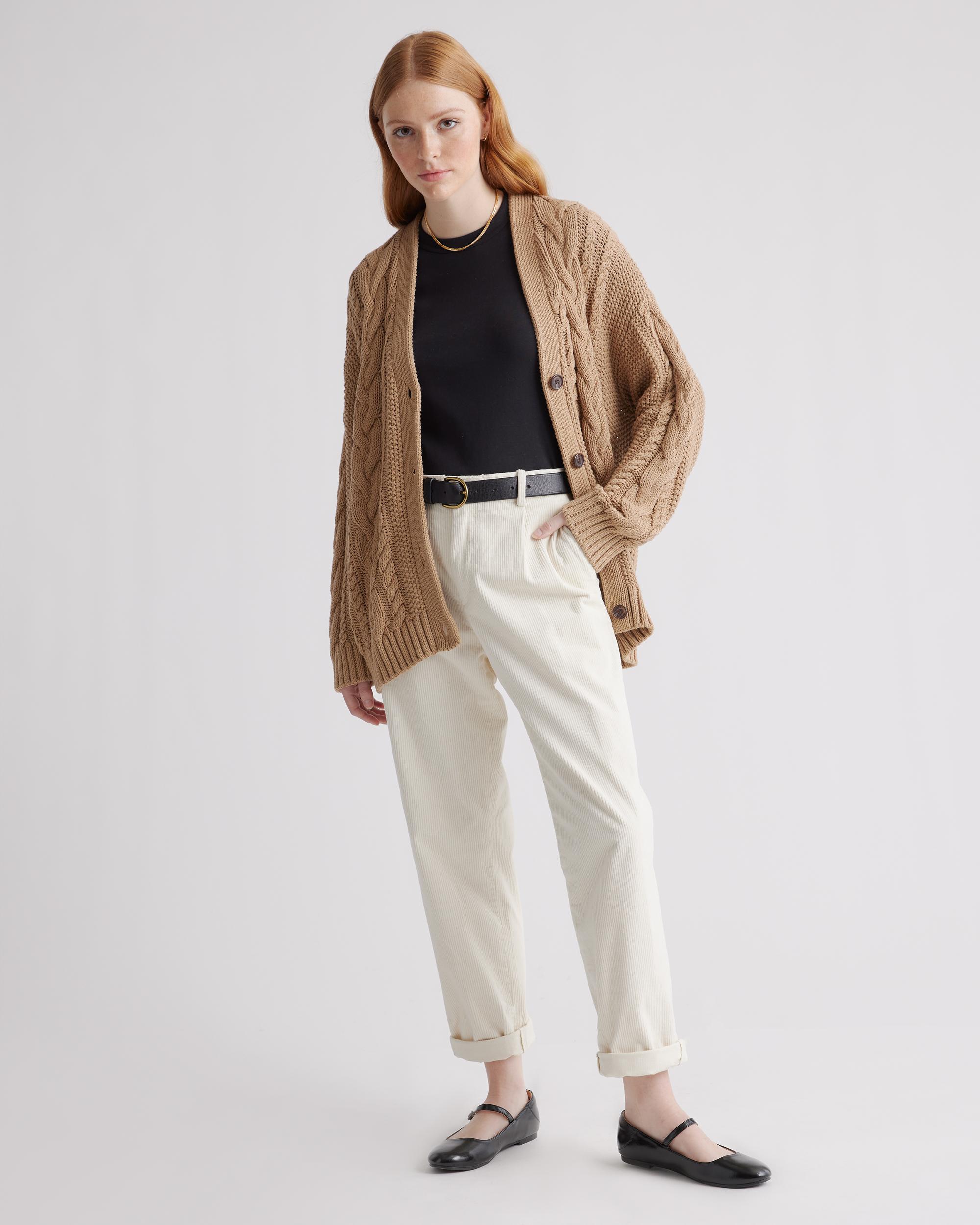 Quince | Women's Oversized Cable Cardigan Sweater Size XS, Organic Cotton Product Image