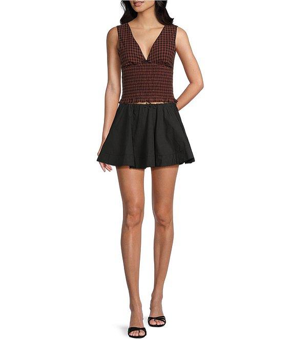 NIA Bleu Checker Sleeveless V-Neck Smocked Top Product Image