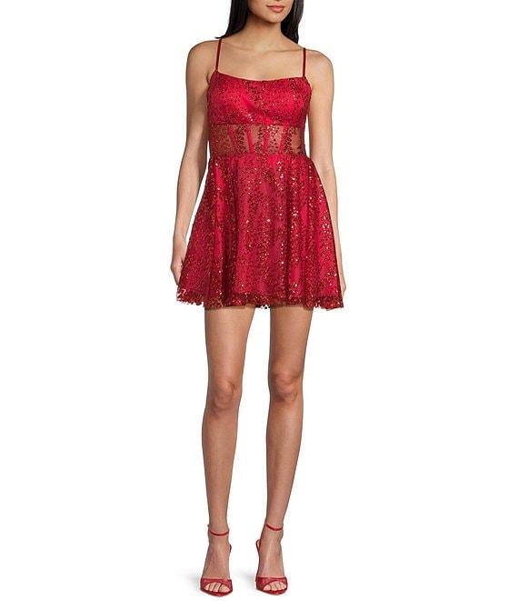 Blondie Nites Glitter Scoop Neck Illusion Corset Bodice Dress Product Image