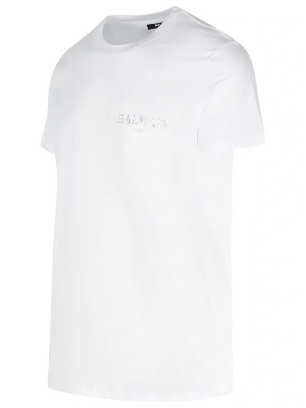 BALMAIN Flocked Logo Classic-fit T-shirt In White Product Image