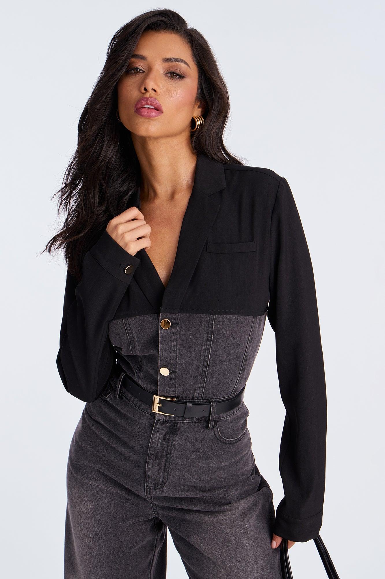 Double Identity Long Sleeve Denim Jumpsuit - Black Wash Product Image