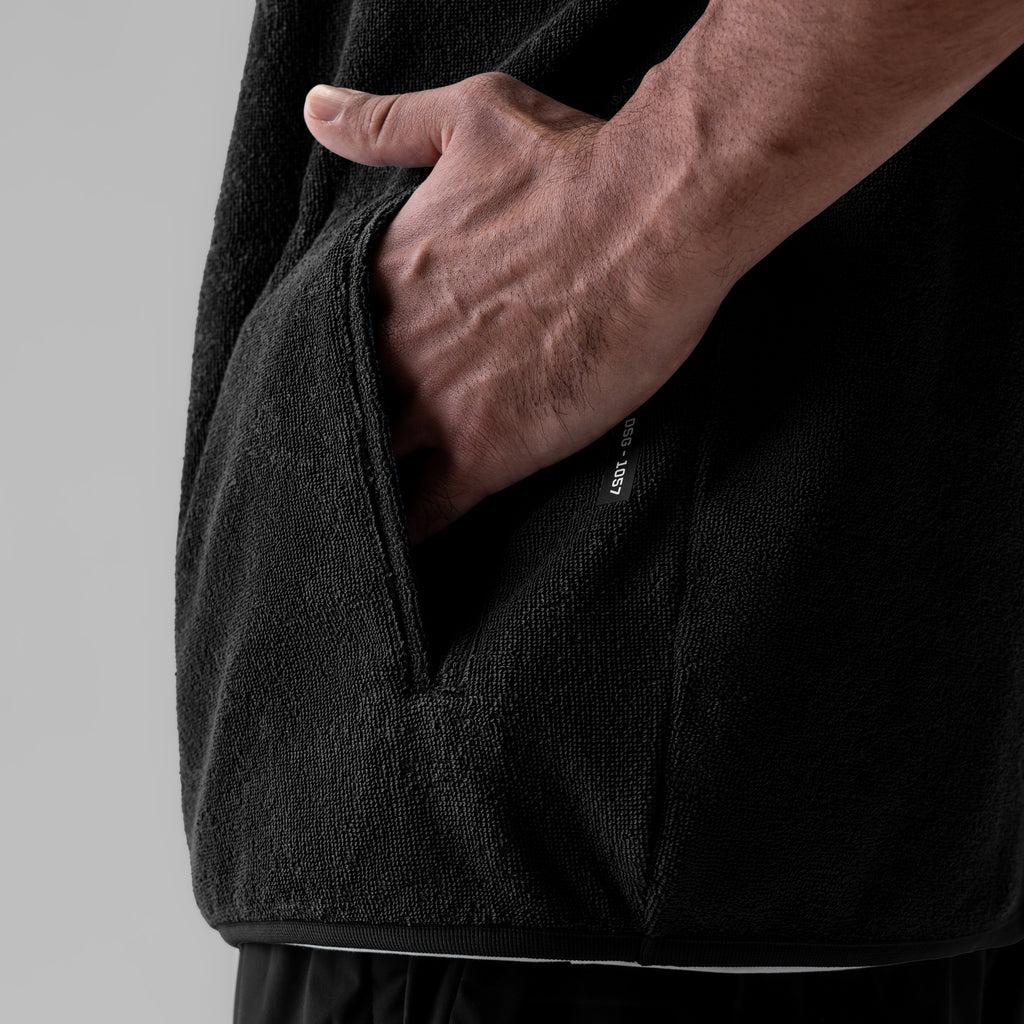 1057. Towel Terry Quarter Zip Oversized Tee - Black Product Image