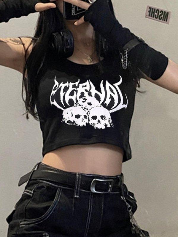 Skull Graphic Cropped Tank Top Product Image