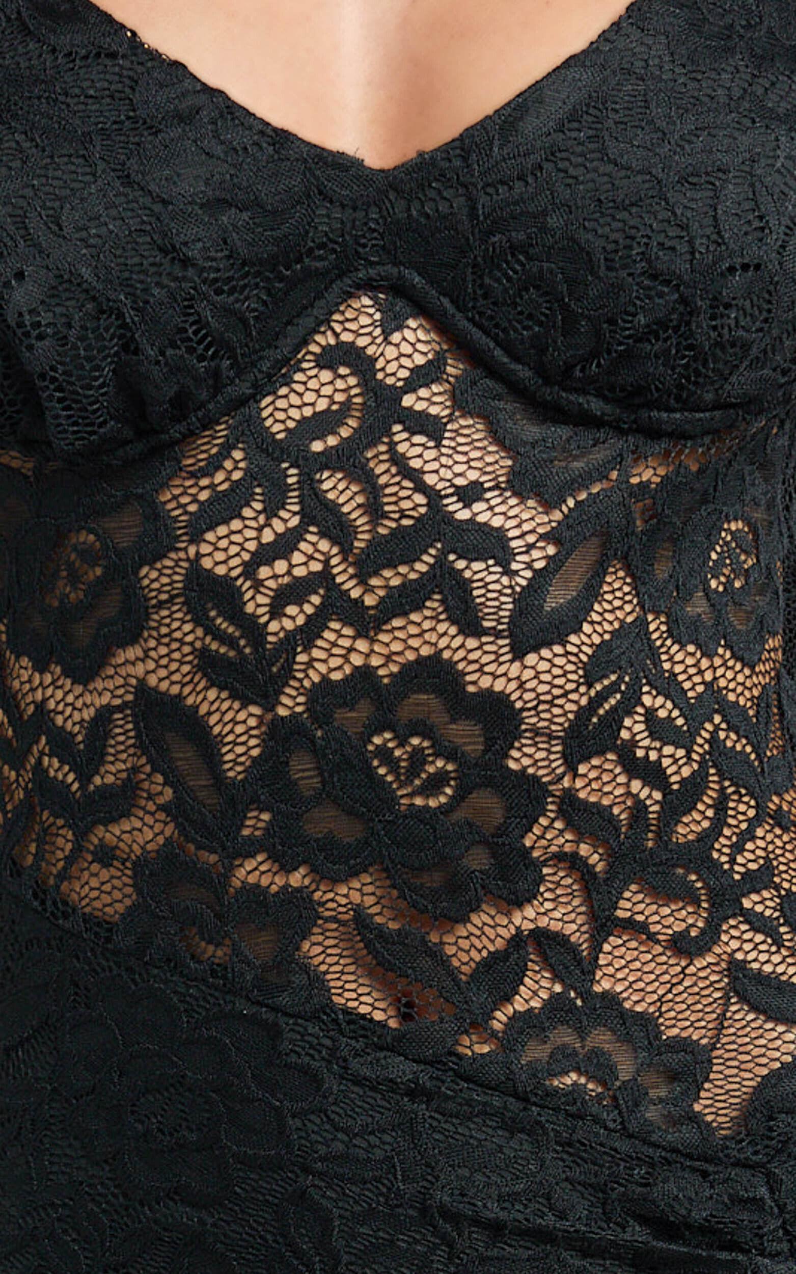 Tatum Midi Dress - Lace Off Shoulder Side Split Dress in Black Product Image