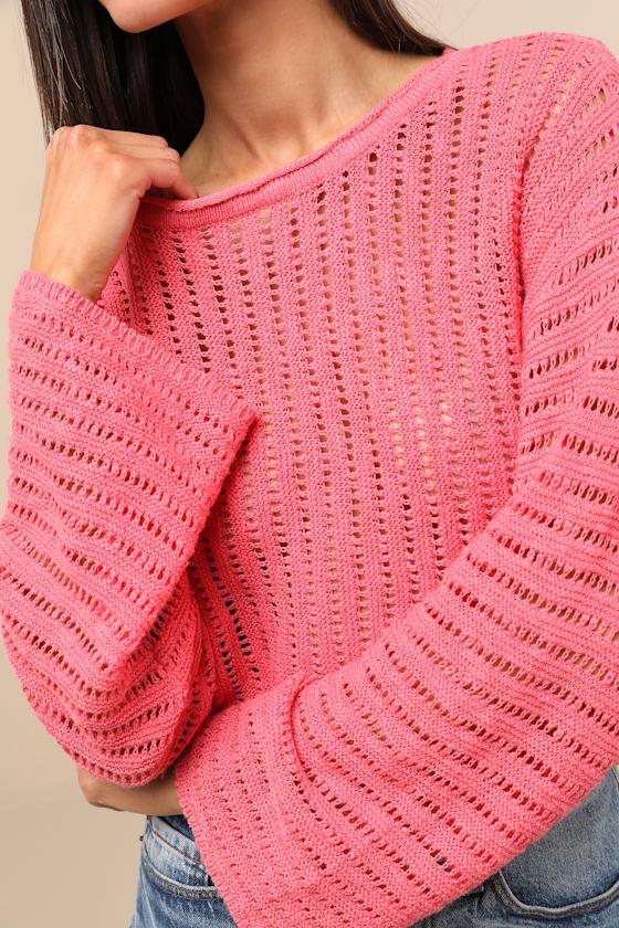 Minna Hot Pink Open Knit Dolman Sleeve Sweater Product Image