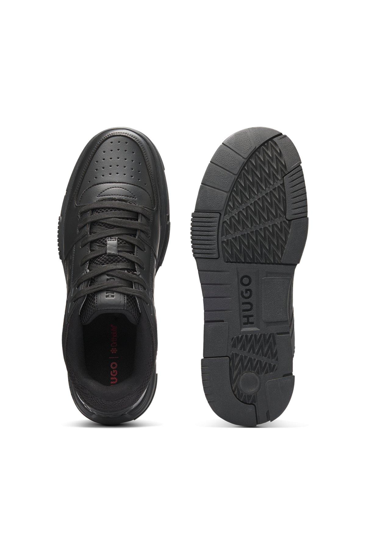 HUGO - Faux-leather trainers with mesh trims - Black Product Image