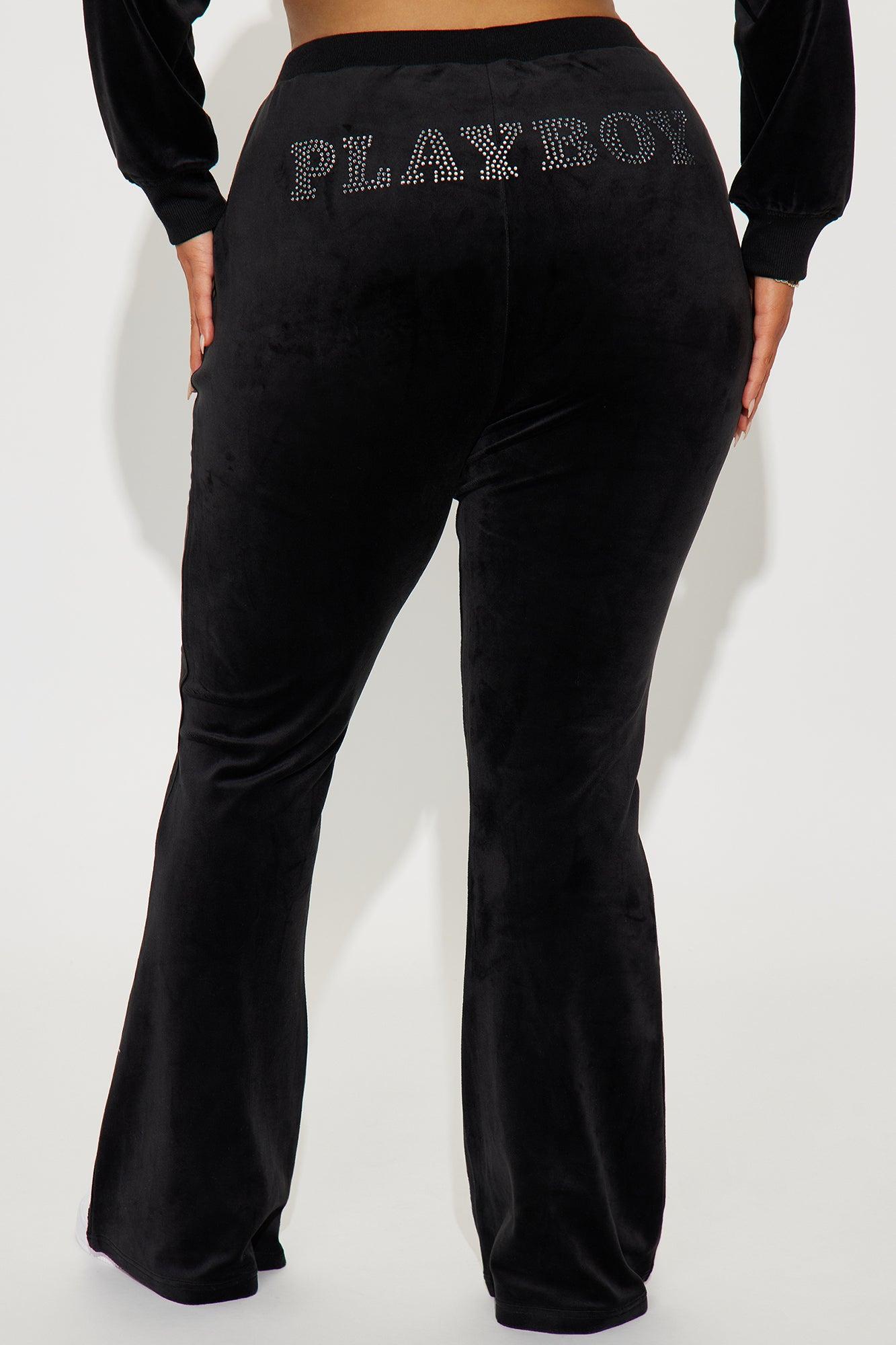 Playboy Snow Bunny Velour Flared Pant - Black Product Image