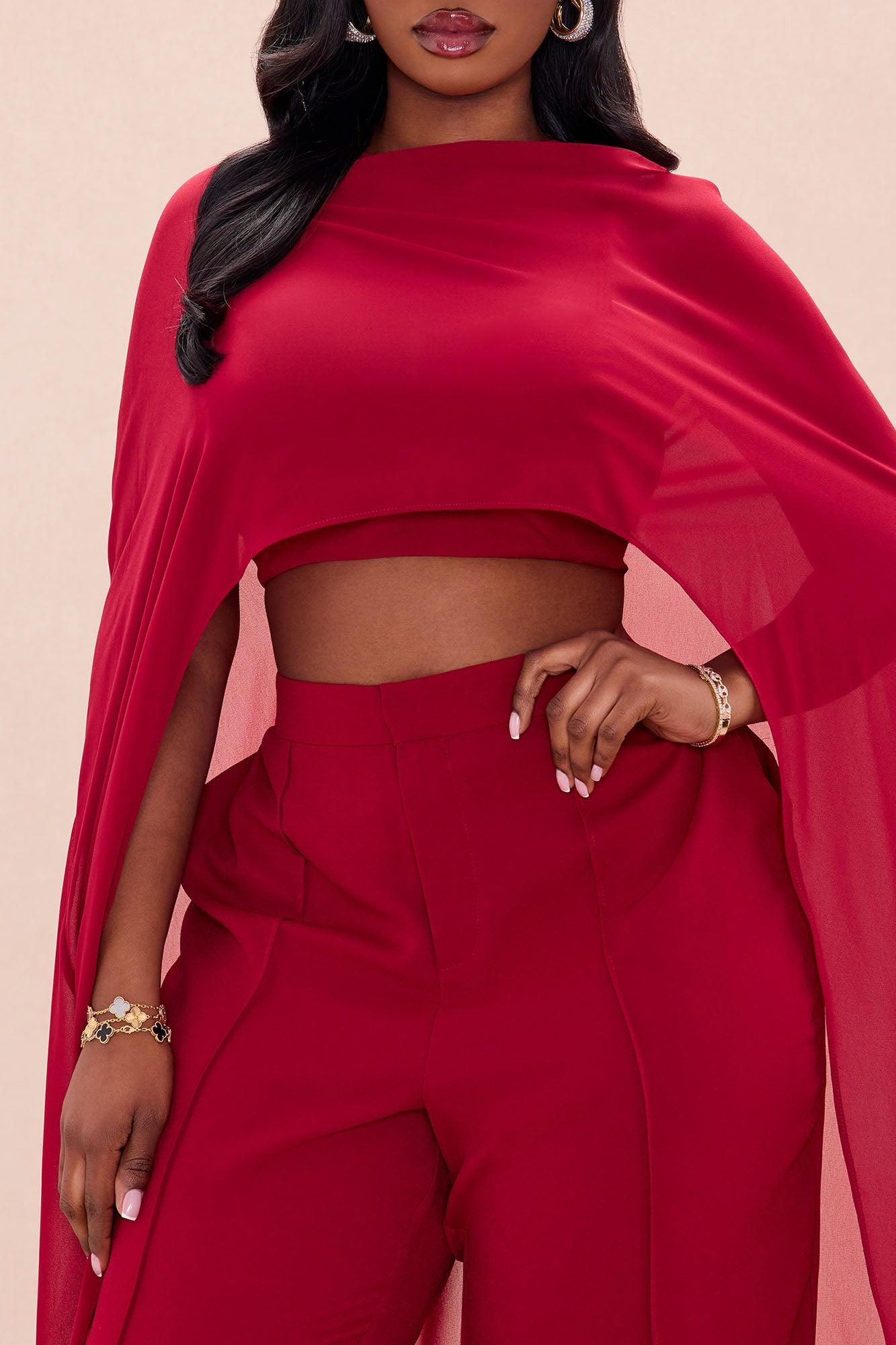 Forever Yours Chiffon Pant Set - DarkRed Female Product Image