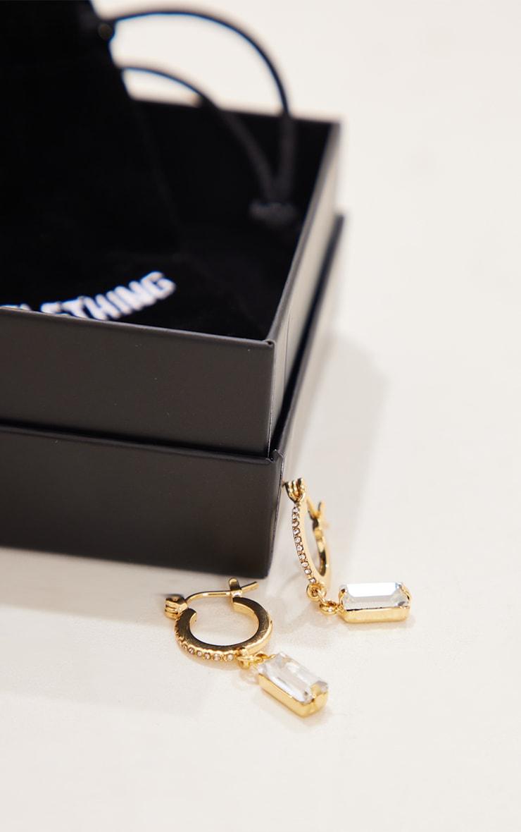 Real Gold Plated Paved Baguette Drop Hoop Earrings Product Image