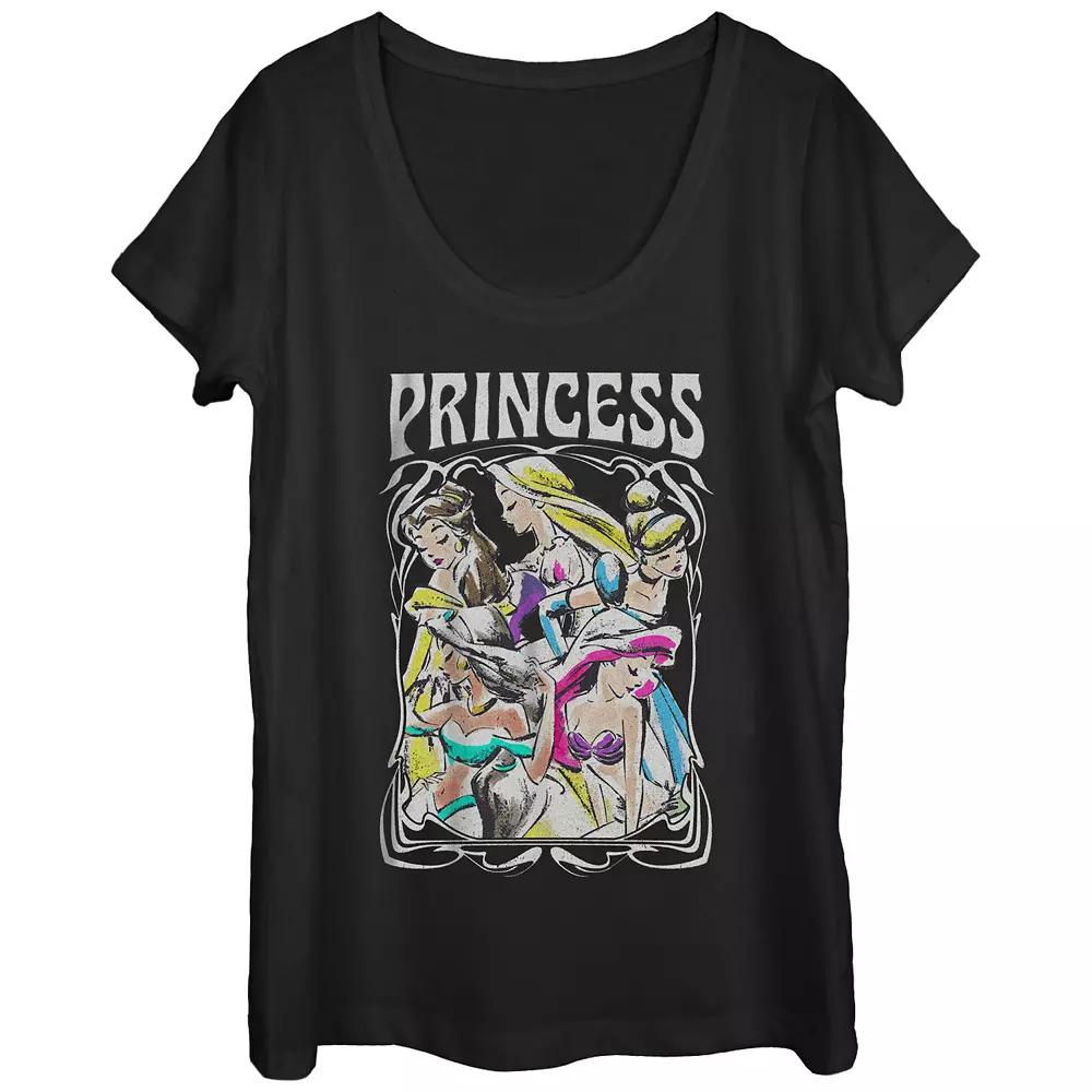 Disney's Belle, Rapunzel, Cinderella, Jasmine & Ariel Princess Profile Portrait Scoop Neck Juniors' Graphic Tee, Women's,  Product Image