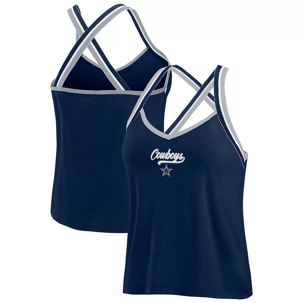 Women's WEAR by Erin Andrews Navy Dallas Cowboys Cross Strap Tri-Blend Tank Top,  Product Image