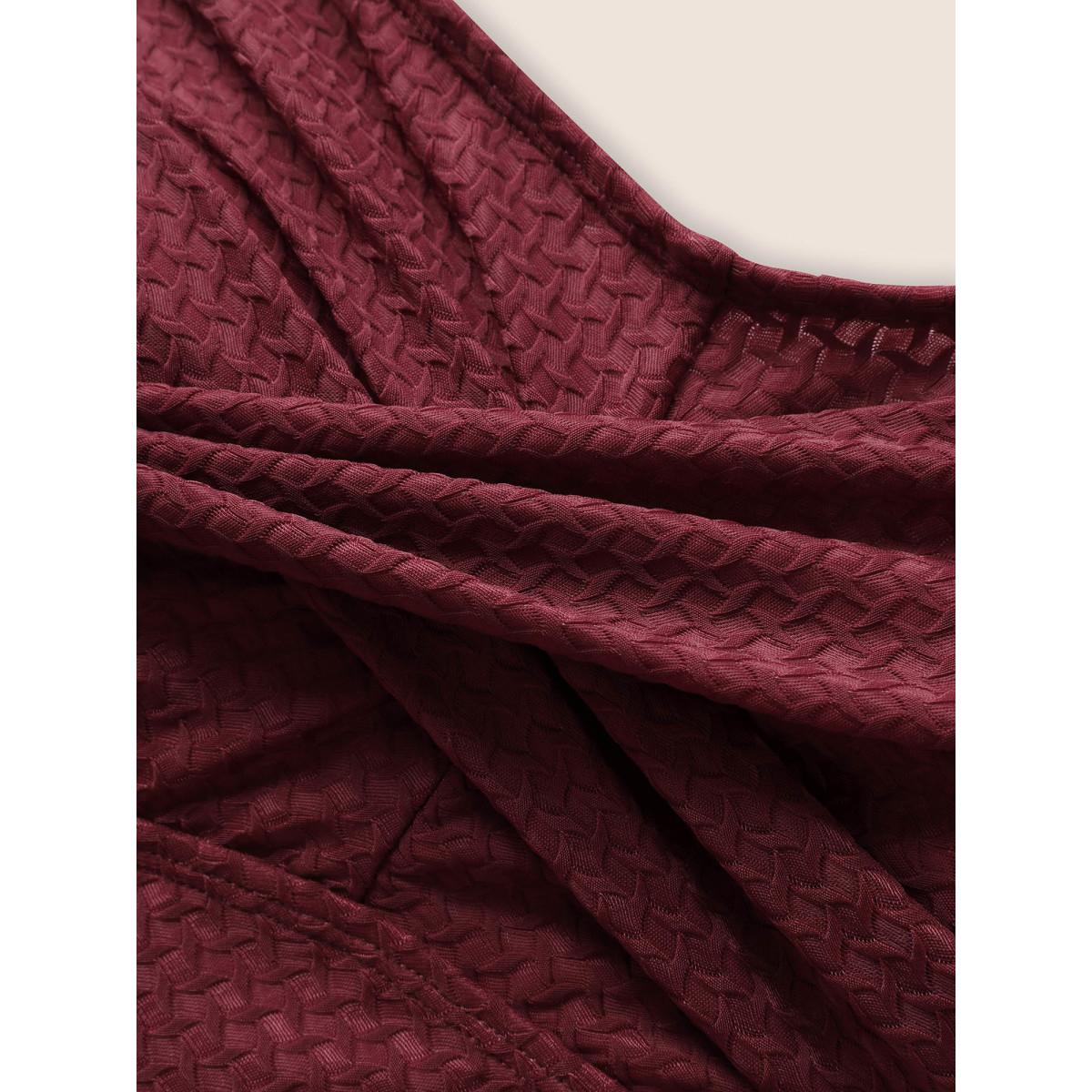 Plus Size Plisse Solid Crossover A Line Swim Top Women's Swimwear Burgundy Beach Pleated High stretch Bodycon Heart neckline Curve Swim Tops BloomChic 10/M Product Image