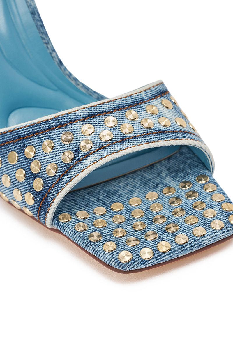AKIRA GOLD INANA DENIM STUD EMBELLISHED STILETTO SANDAL Product Image