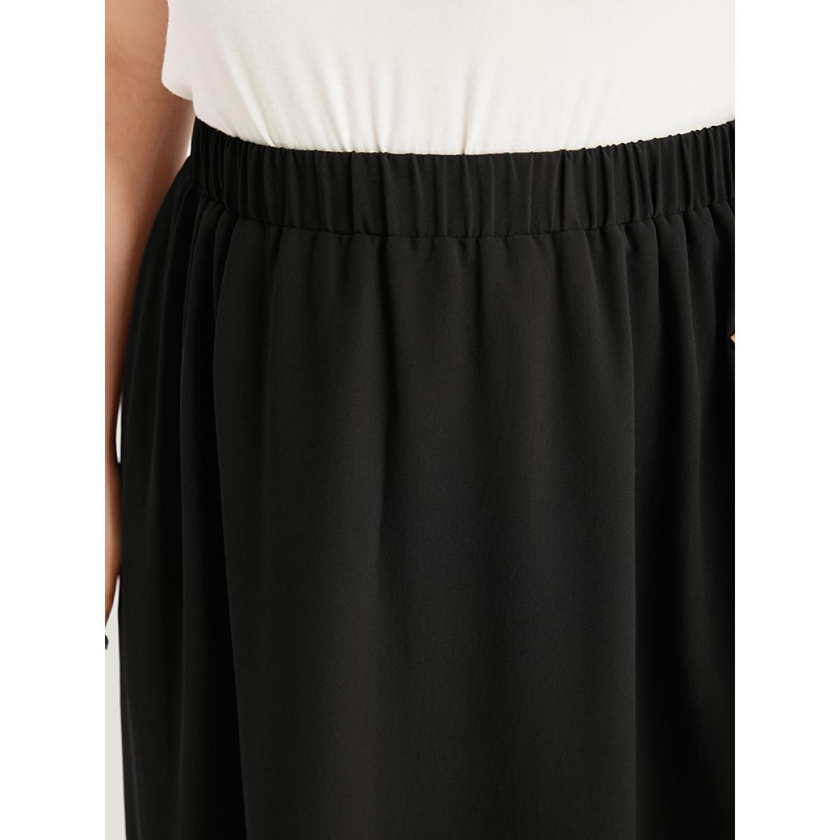 Plus Size Plain Elastic Waist Pocket Mesh High Low Hem Skirt Women Black Elegant Elastic Waist Loose Low stretch Dailywear Skirts BloomChic 10/M Product Image