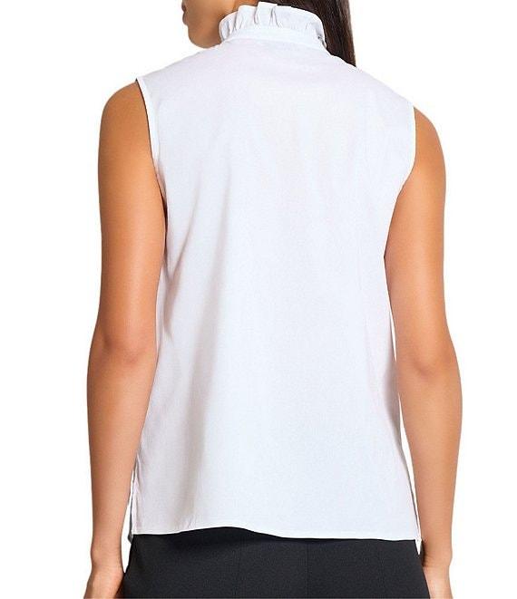 Ming Wang x Tanya Foster Stretch Cotton Mock Ruffle Neck Sleeveless Blouse Product Image