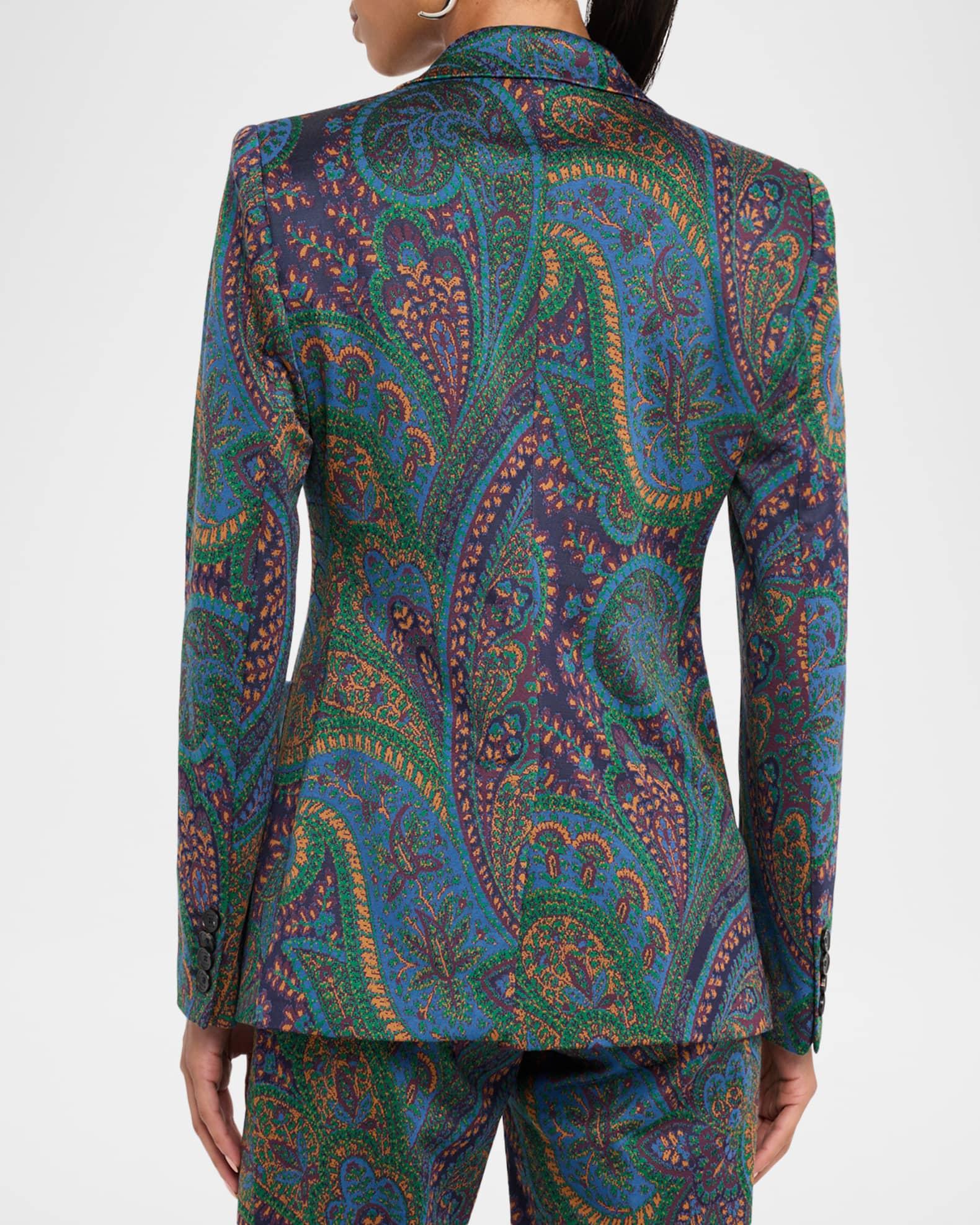 Paisley Green Knit Jacquard Single-Breasted Jacket Product Image