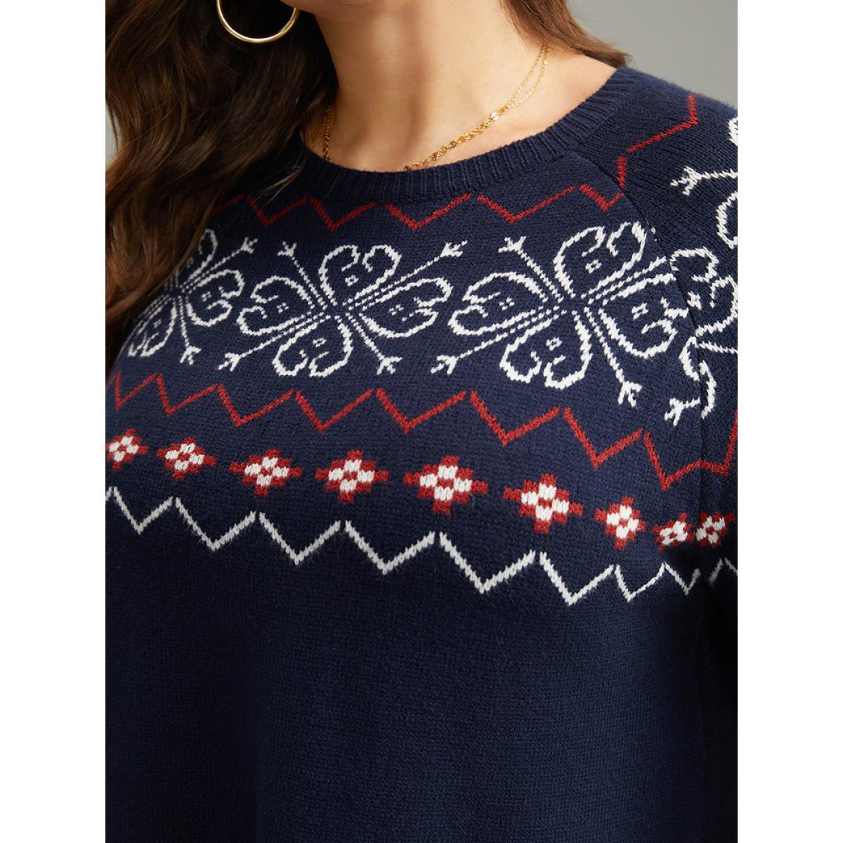 Plus Size Supersoft Essentials Geometric Bell Sleeve Pullover Indigo Women Casual Loose Long Sleeve Round Neck Dailywear Pullovers BloomChic 18-20/2X Product Image