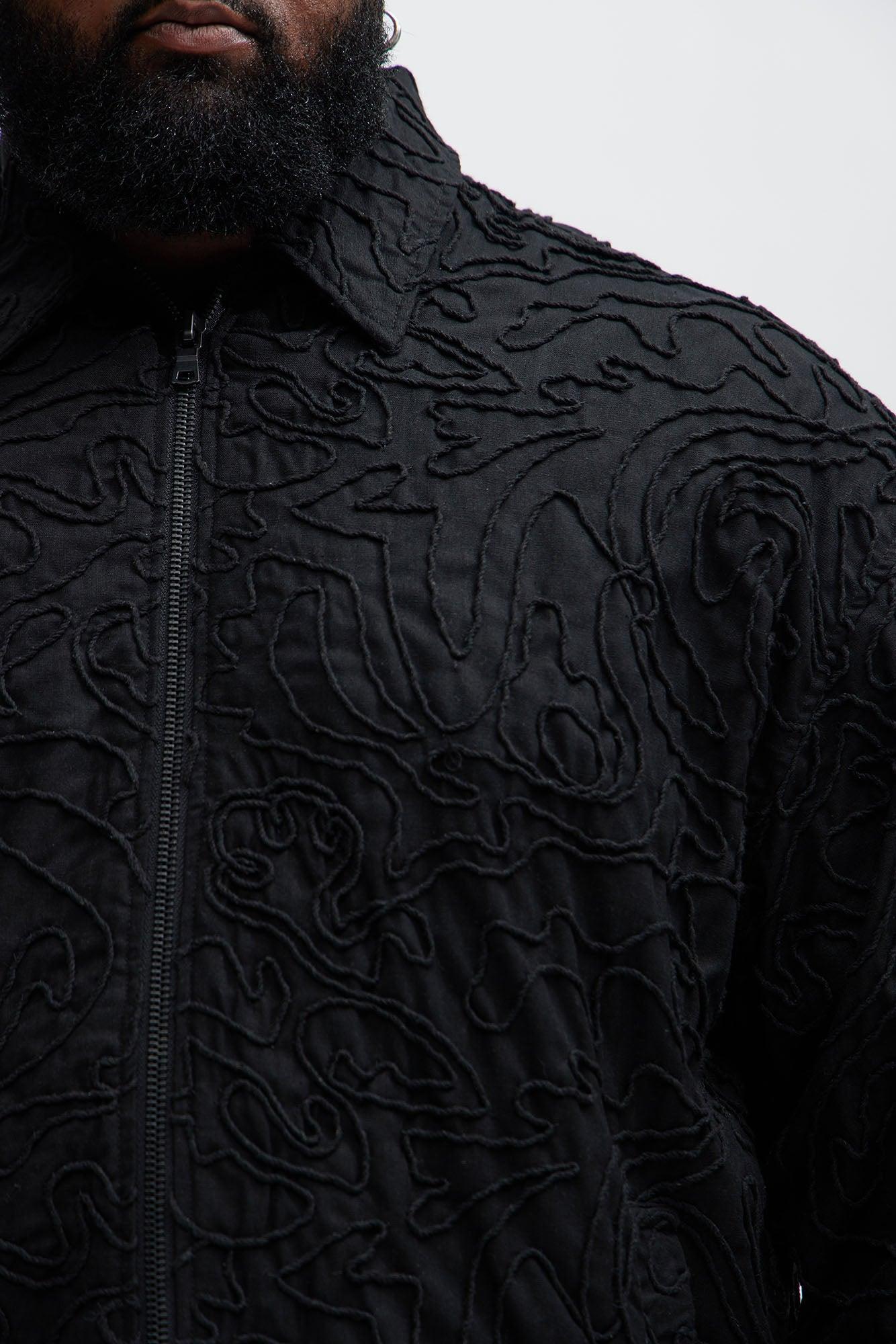 Swirl Jacquard Linen Boxy Jacket - Black Product Image