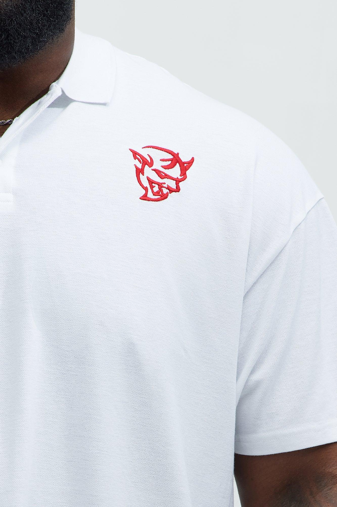 Demon Dodge Embroidered Short Sleeve Polo - White Product Image