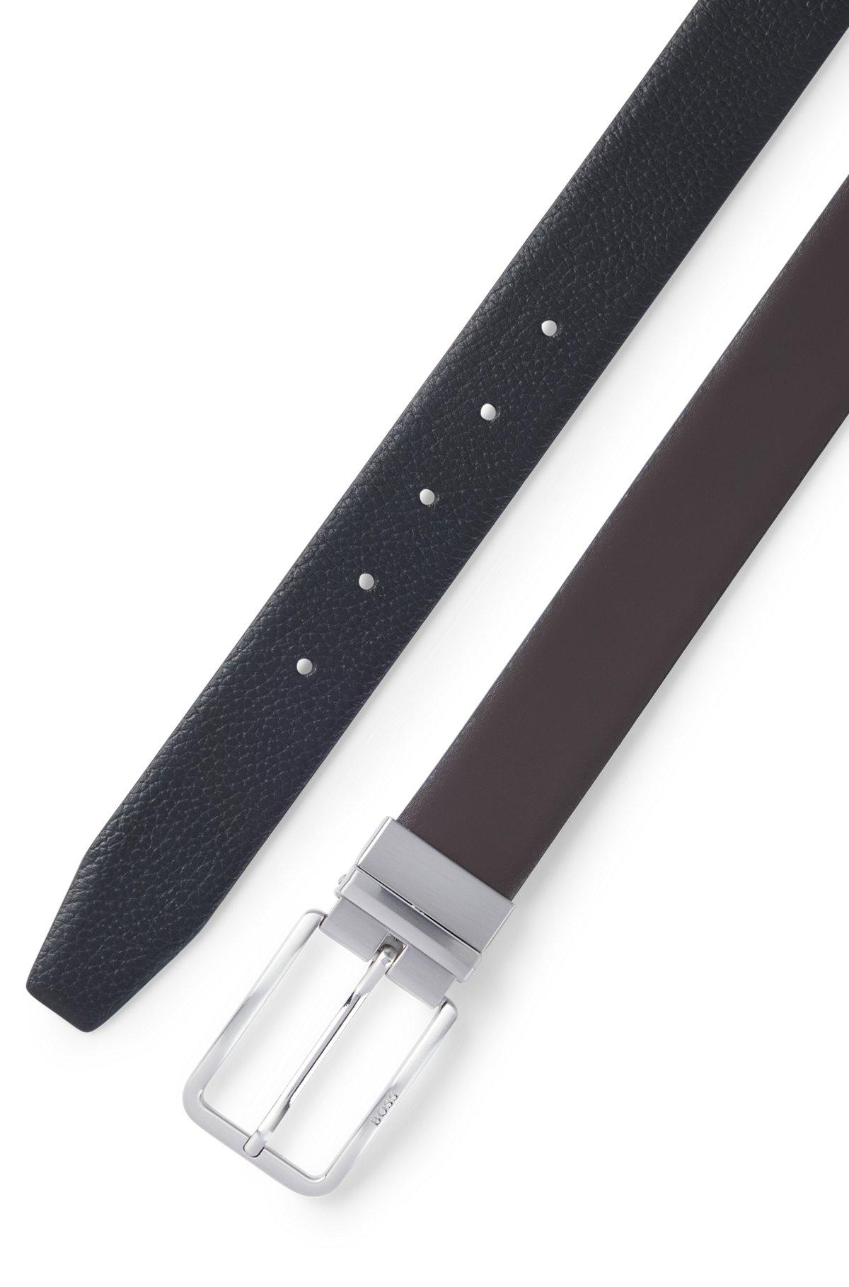 Reversible belt in grained and plain leather Product Image