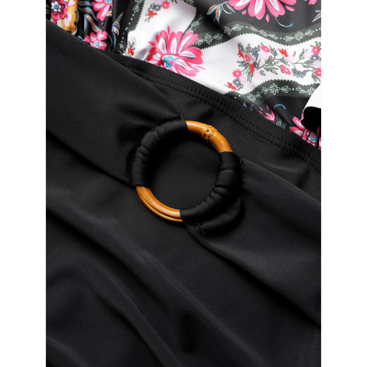 Plus Size Floral Flutters Buckle Detail One Piece Swimsuit Women's Swimwear Black Beach Non Curve Bathing Suits High stretch One Pieces BloomChic 22-24/3X Product Image