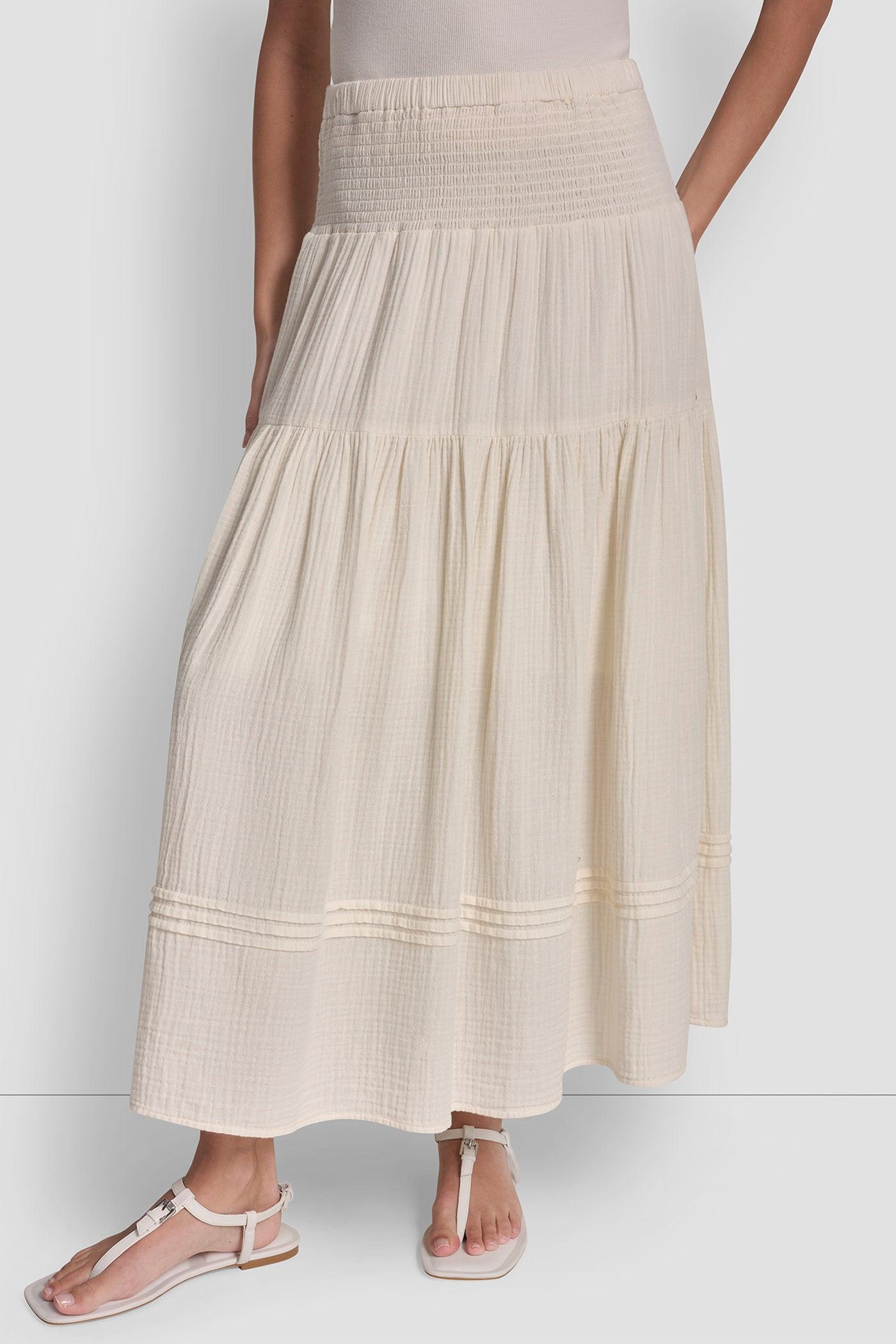 SMOCKED WAIST MAXI TIERED SKIRT Product Image