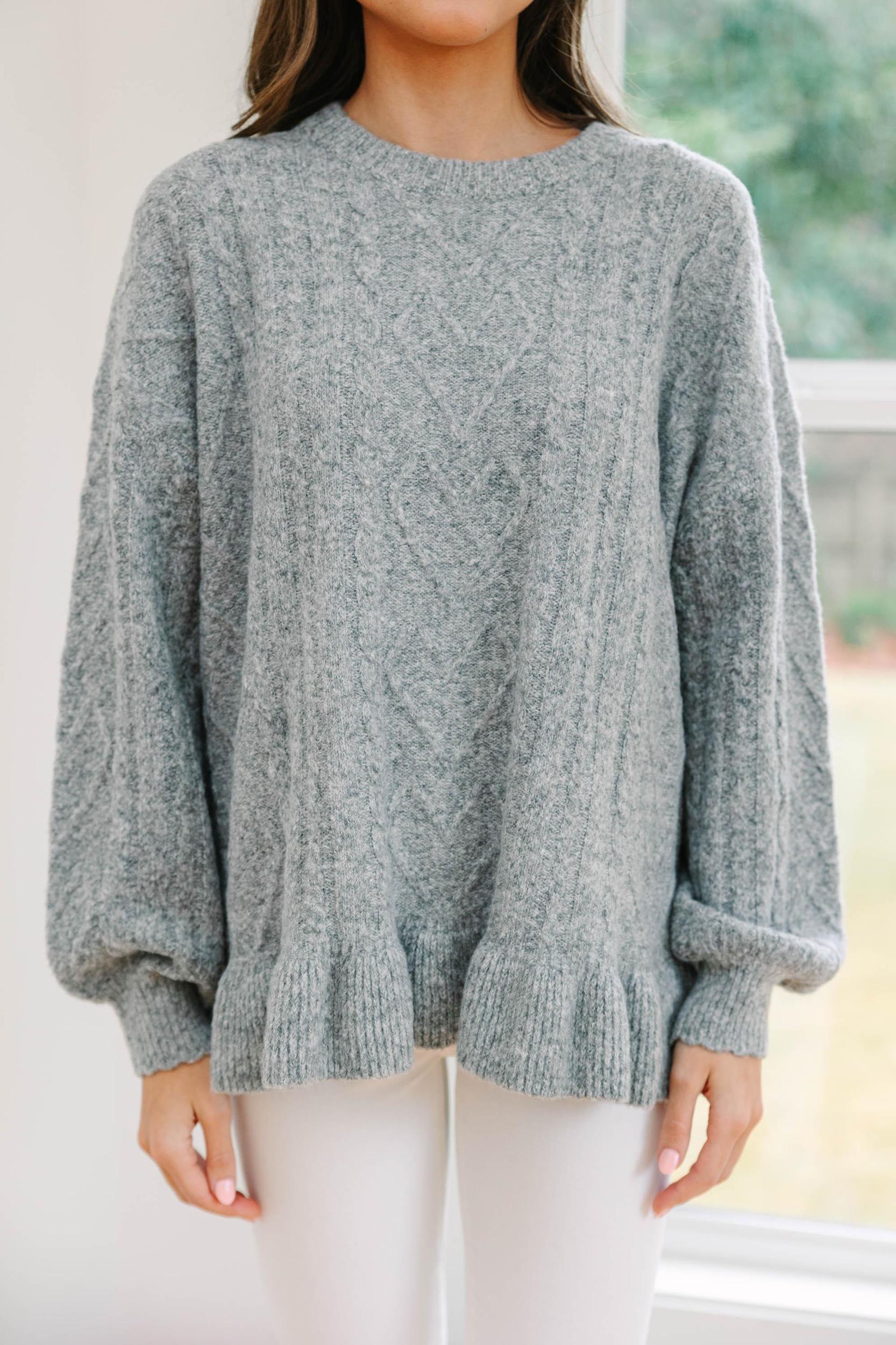 Easy Decisions Heather Gray Ruffled Sweater Female Product Image