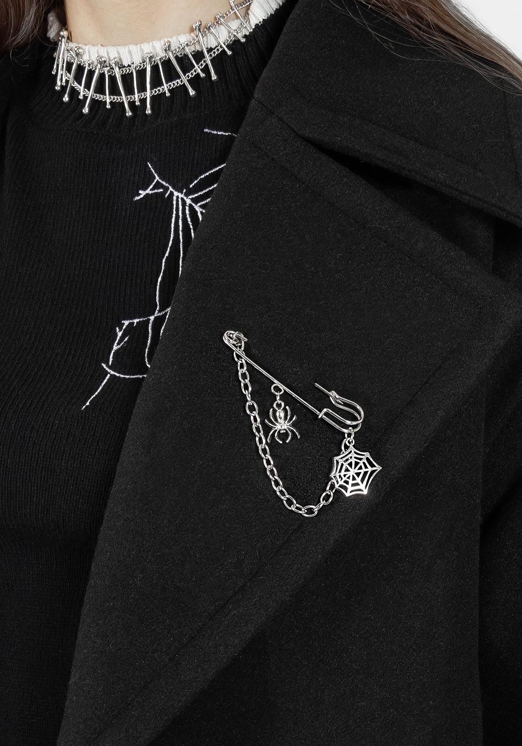 Meltdown Oversized Coat with Brooch - Black Product Image