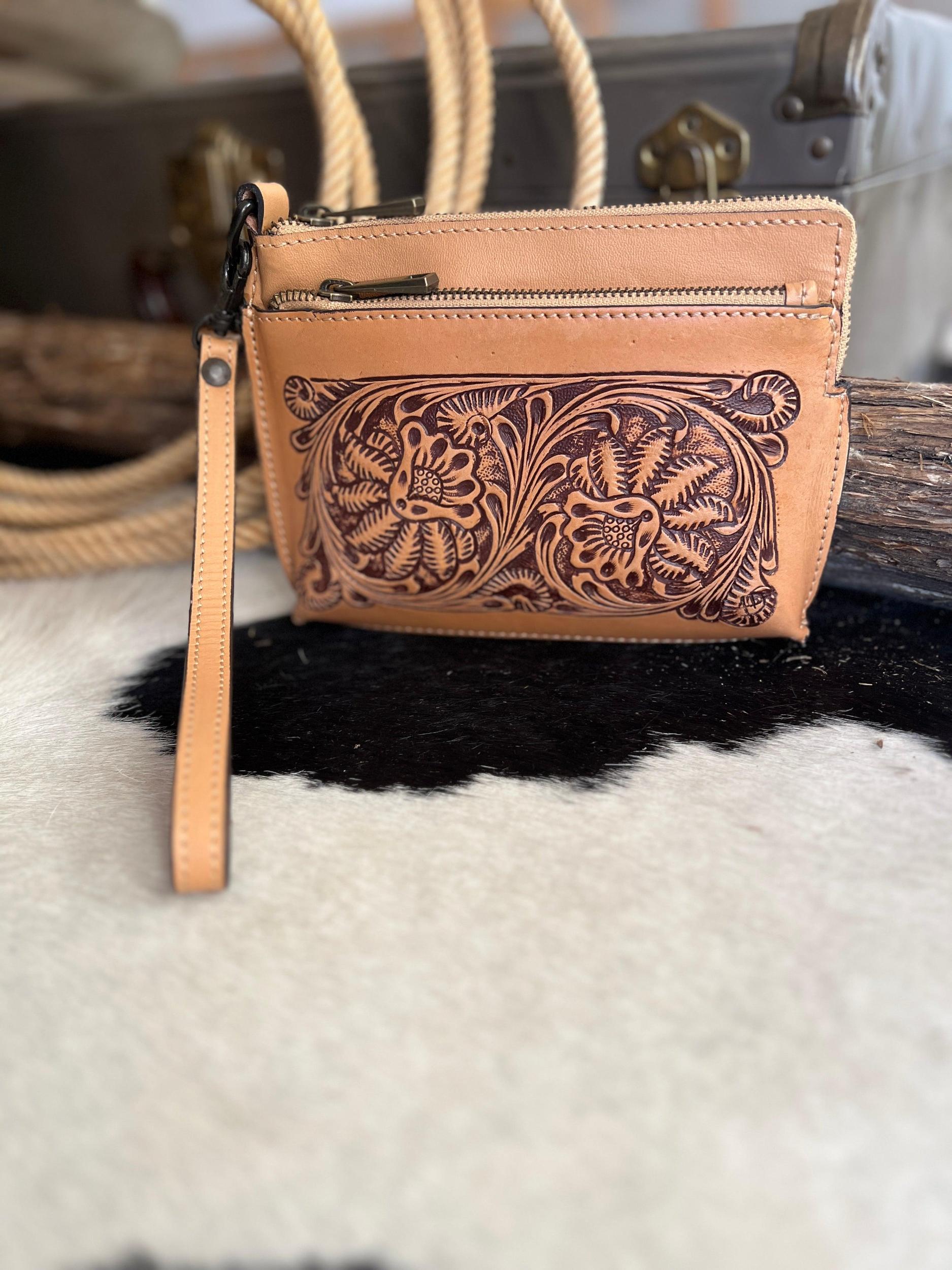 Darling Small Hand Tooled Leather Wristlet Pouch Bag Product Image