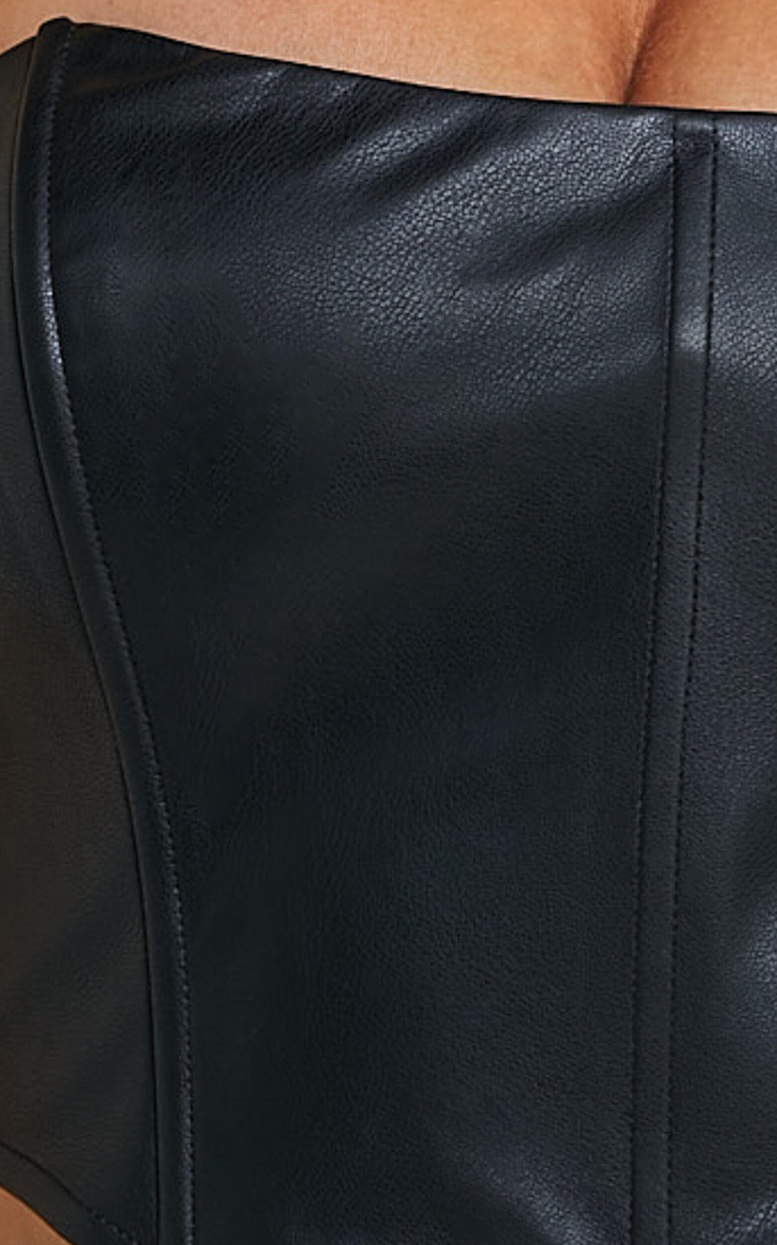 Lorrin Corset - Faux Leather Cropped Corset in Black Product Image