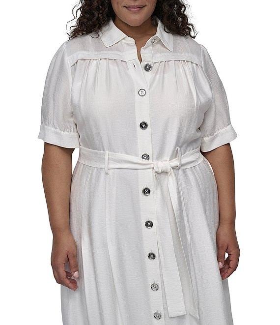 DKNY by Donna Karan Plus Size Short Sleeve Button Front Midi Dress Product Image