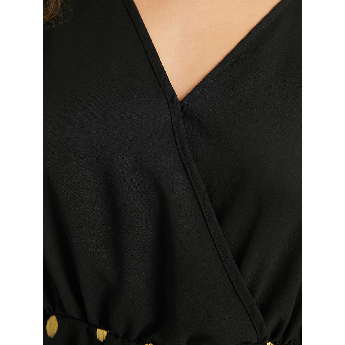 Plus Size Glitter Polka Dot Pocket V Neck Dress Black Women Glamour Printed V-neck Long Sleeve Curvy Midi Dress BloomChic 18-20/2X Product Image