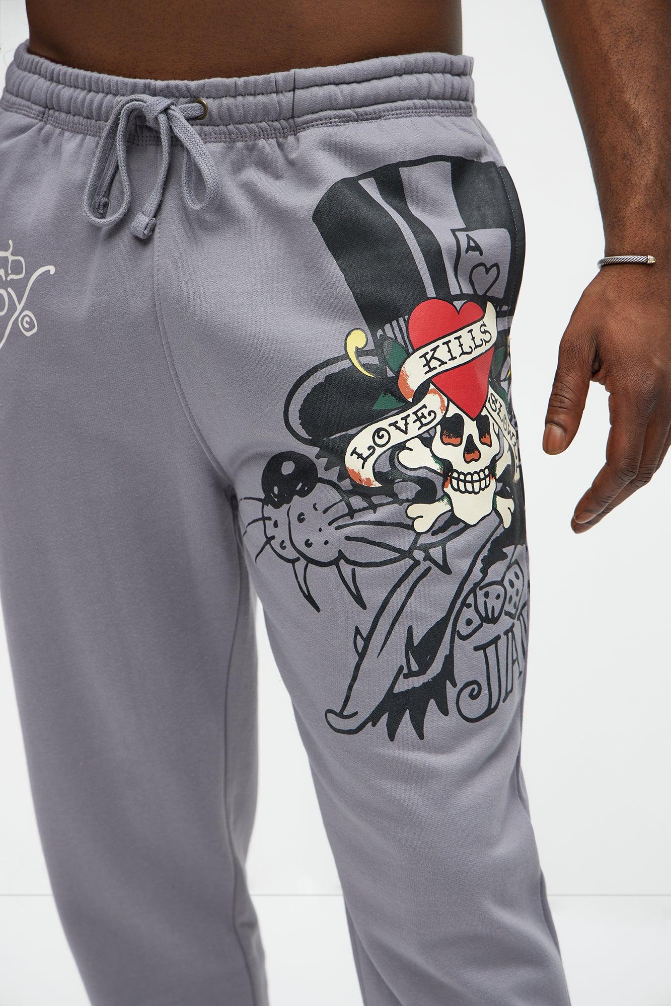 Ed Hardy Love Kills Skull Sweatpants - Grey Product Image
