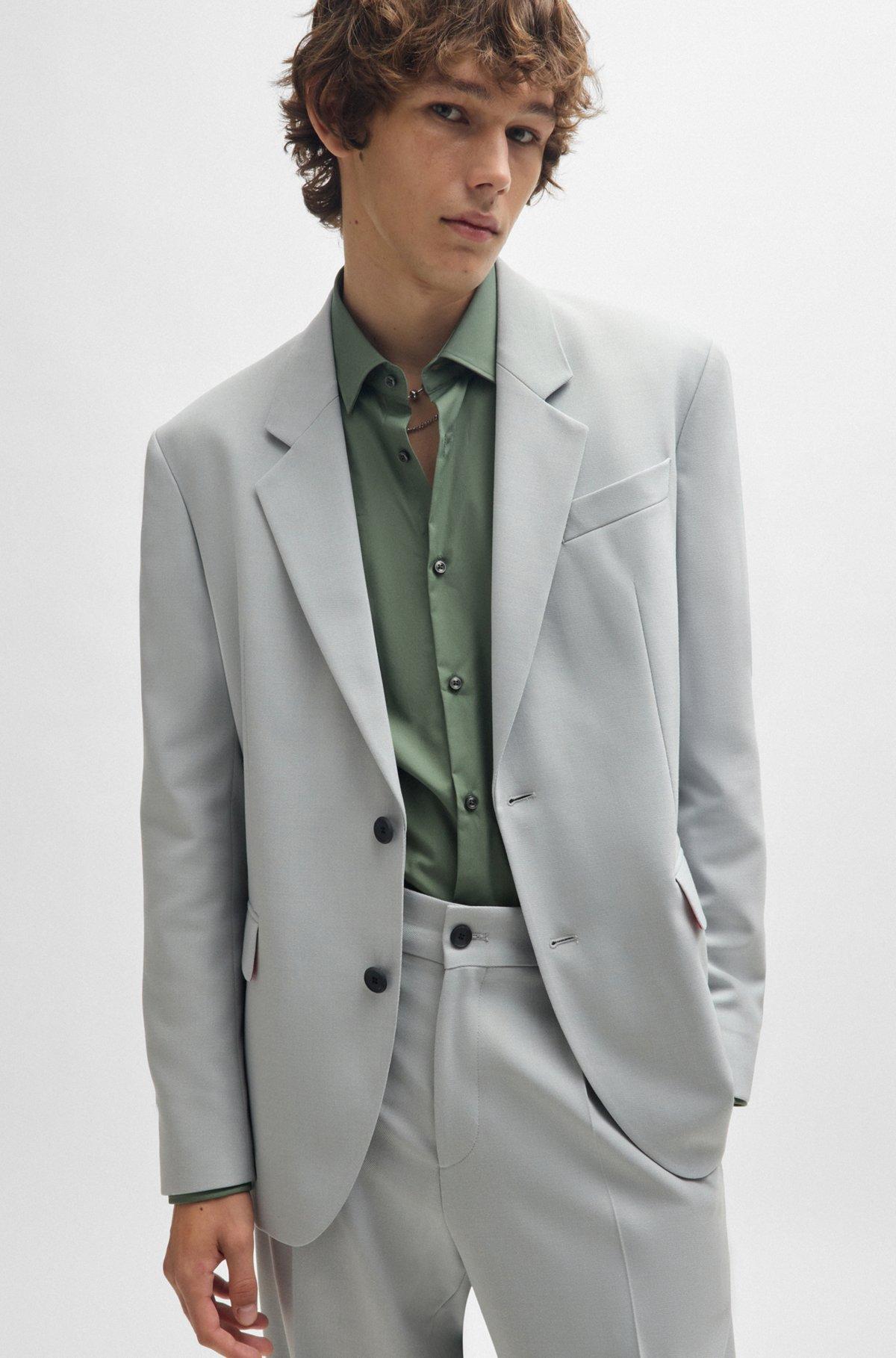 HUGO - Slim-fit shirt in easy-iron cotton poplin - Light Green Product Image