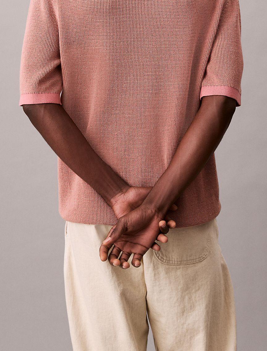 Smooth Cotton Waffle Sweater Polo Shirt Product Image