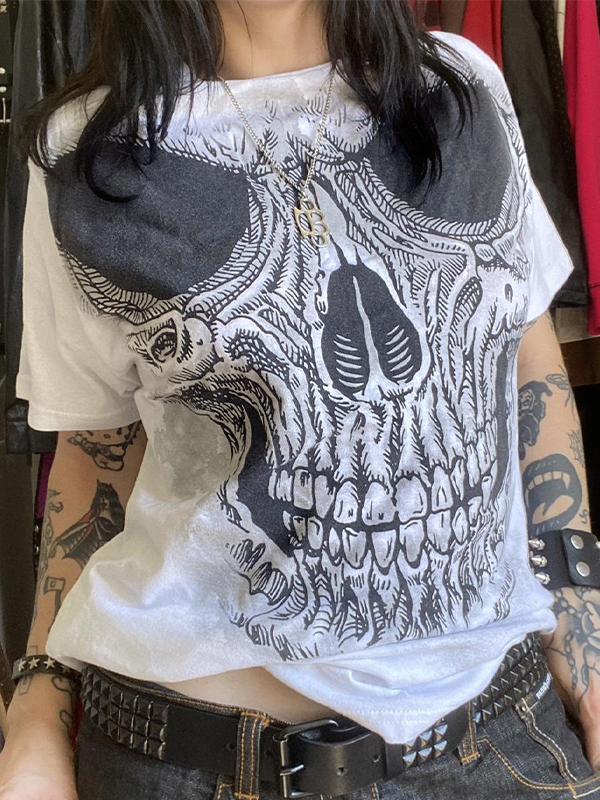 Skull Print Oversized Short Sleeve Tee Product Image