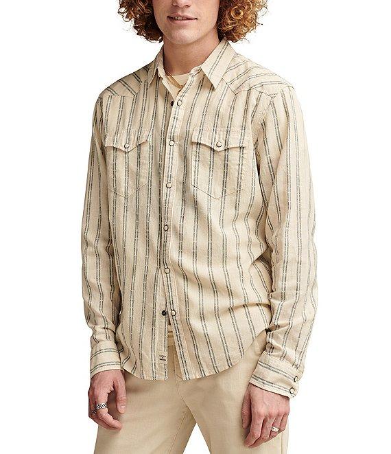Lucky Brand Long Sleeve Mesa Western Inspired Striped Linen-Blend Shirt Product Image