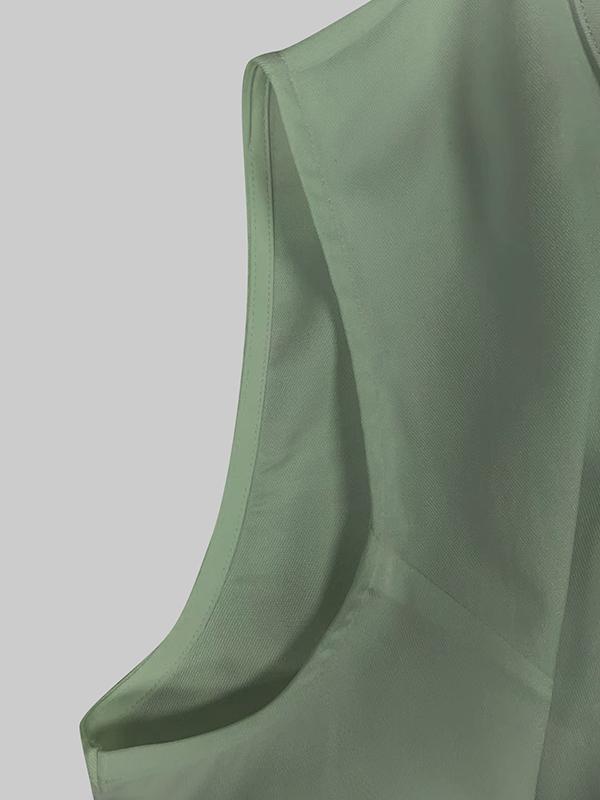 High Waisted Loose Pockets Solid Color Zipper V-Neck Jumpsuits Product Image