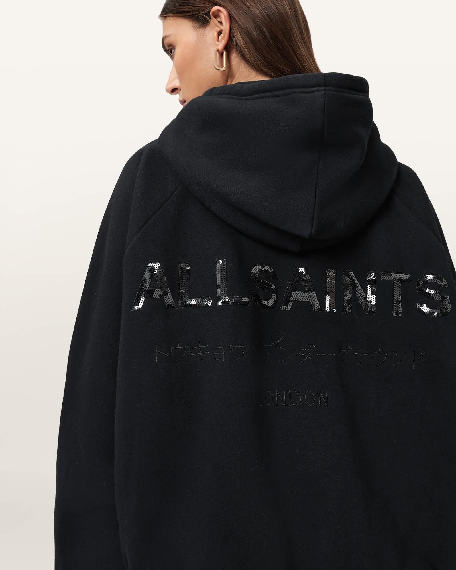 Talon Underground Sequin Oversized Hoodie Black | ALLSAINTS US Product Image