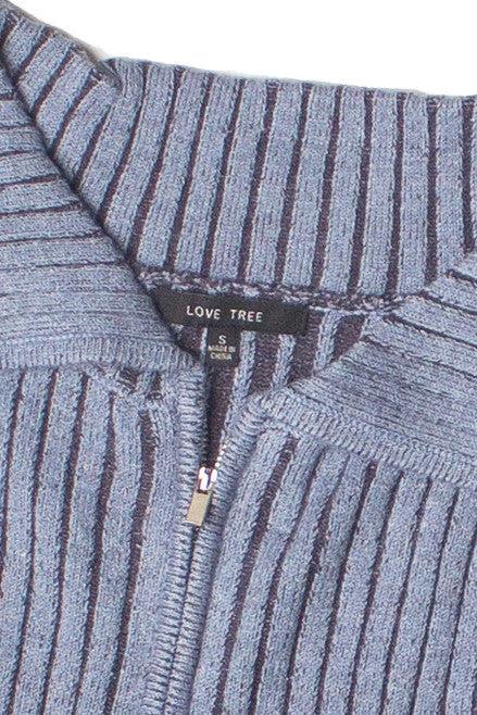 Fold Over Collar Ribbed Zip Up Sweater Product Image